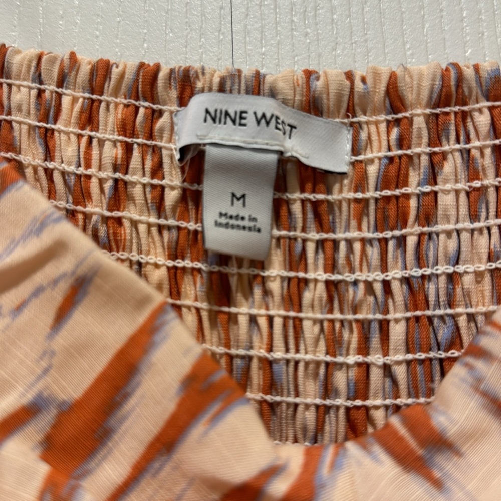 Nine West Hi-Low Women’s Dress. Size Medium. Terracotta, blue, and cream. - Picture 5 of 6